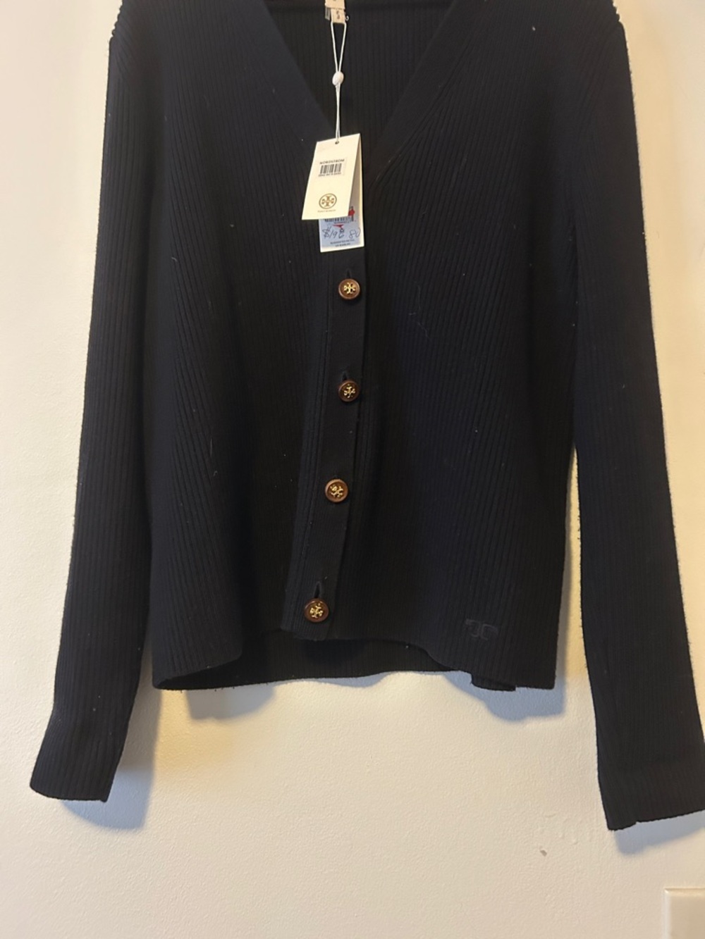 Tory Burch Navy Ribbed Simone Button Cardigan Sweater, NWT, Size XL - Picture 2 of 10